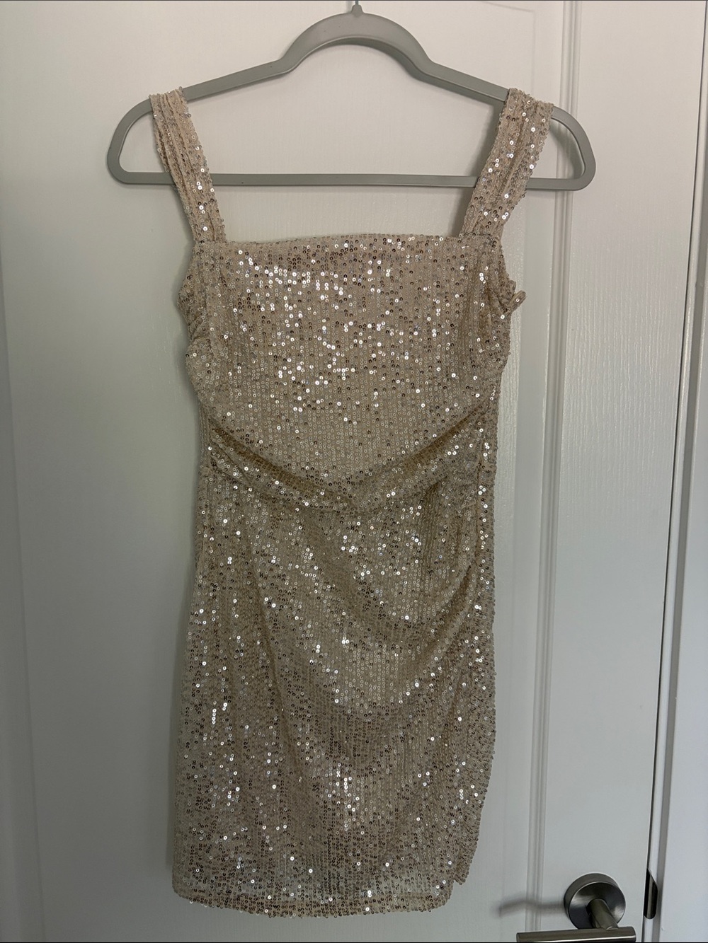 Lucy in the Sky Champagne Sequin Square-Neck Mini Dress